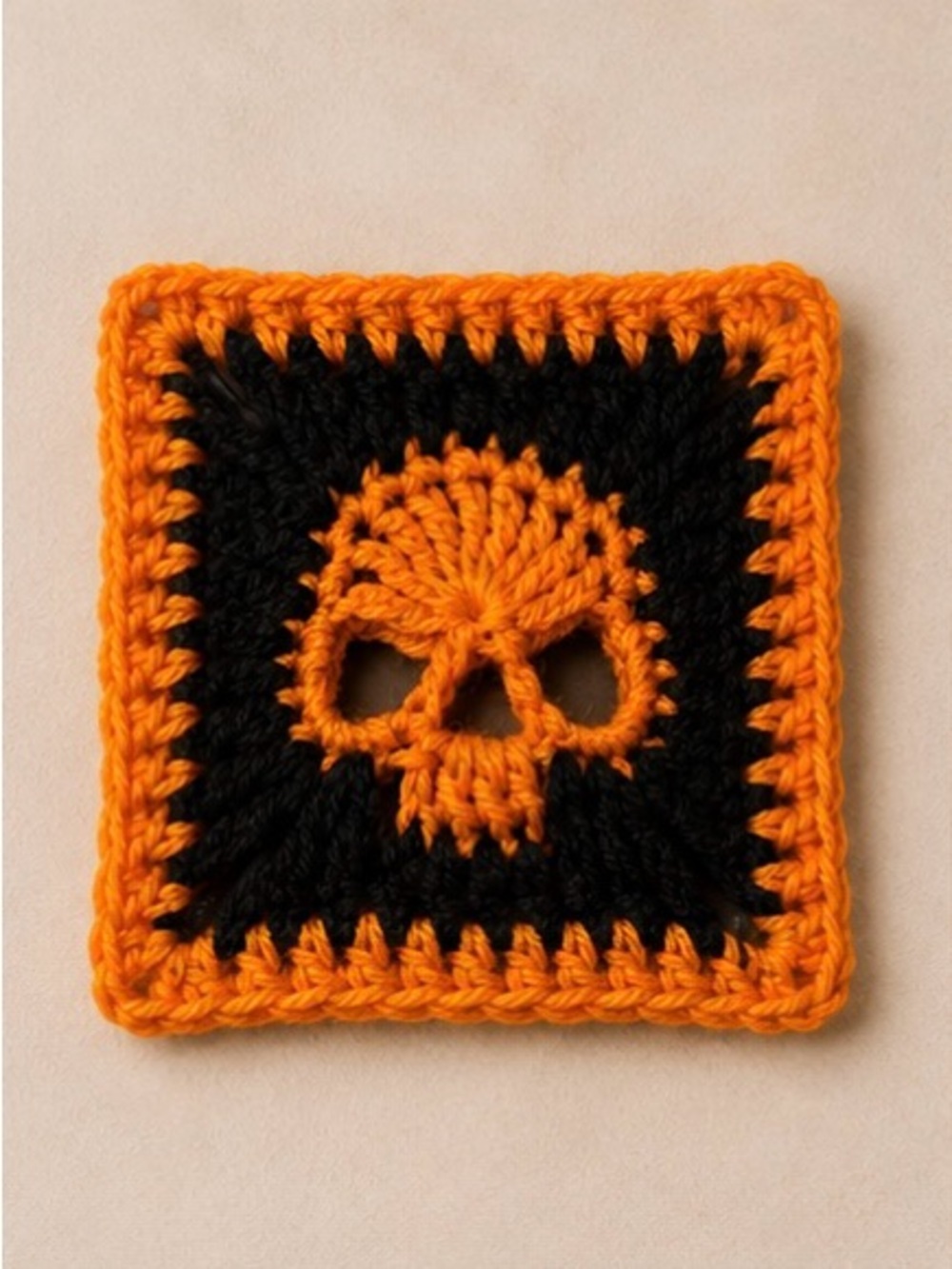 Handmade Crochet Skull Squares - Black & Orange Set